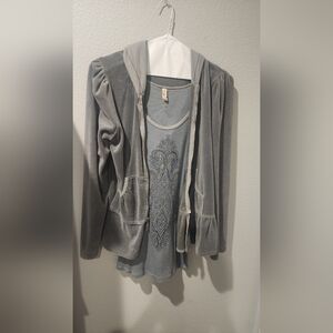 Gray Velvet Hoodie and Tank Set With Pants